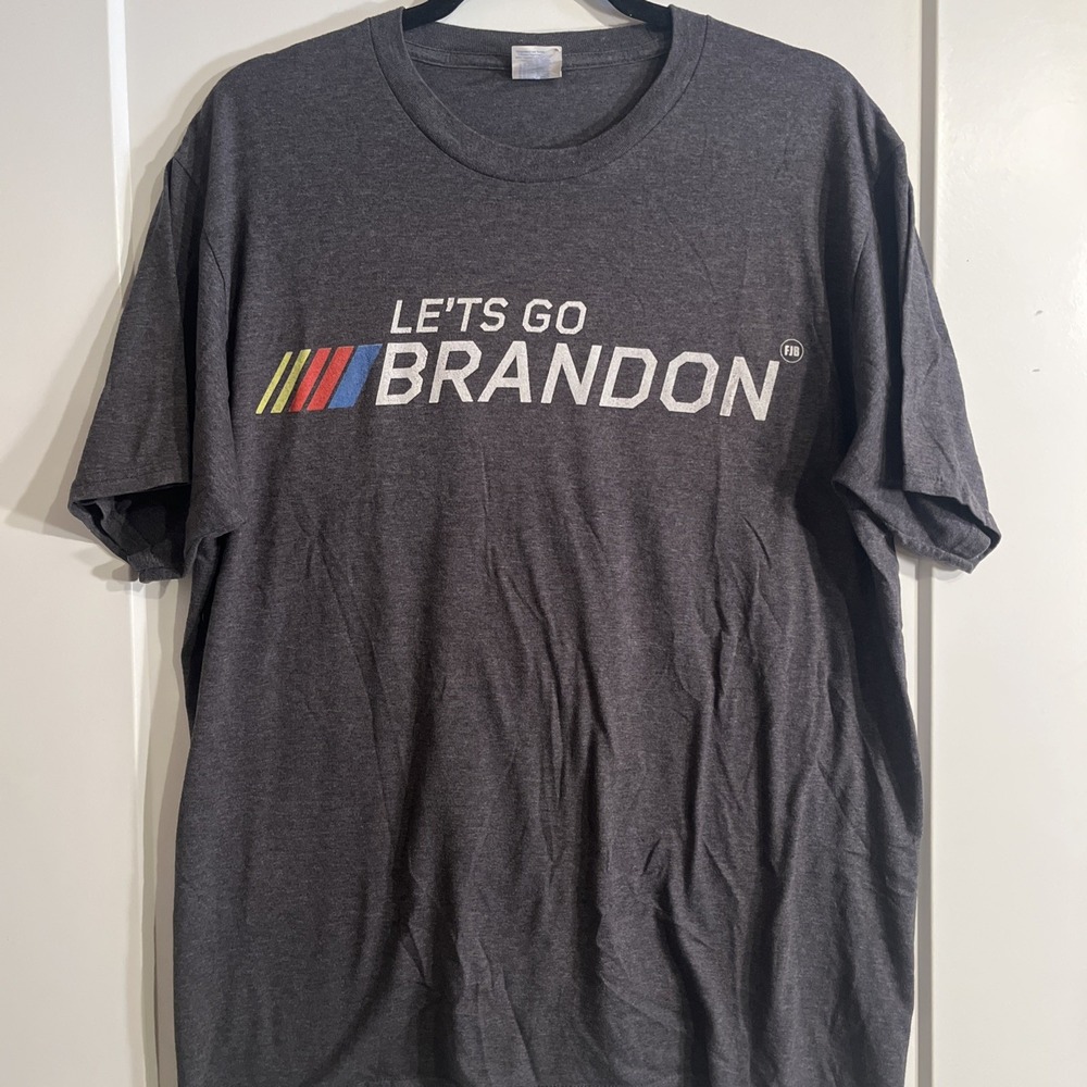 FJB Let's Go Brandon Tshirt Men's Size Large Gray Typo